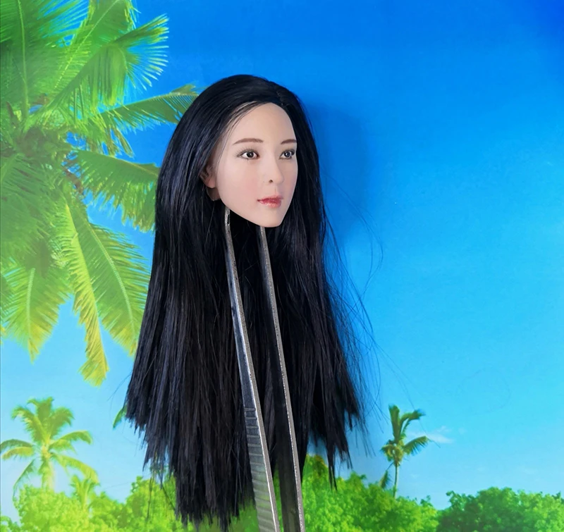 Масштаб 1/6 женская голова девушки лепит черные длинные волосы для 12 дюймов