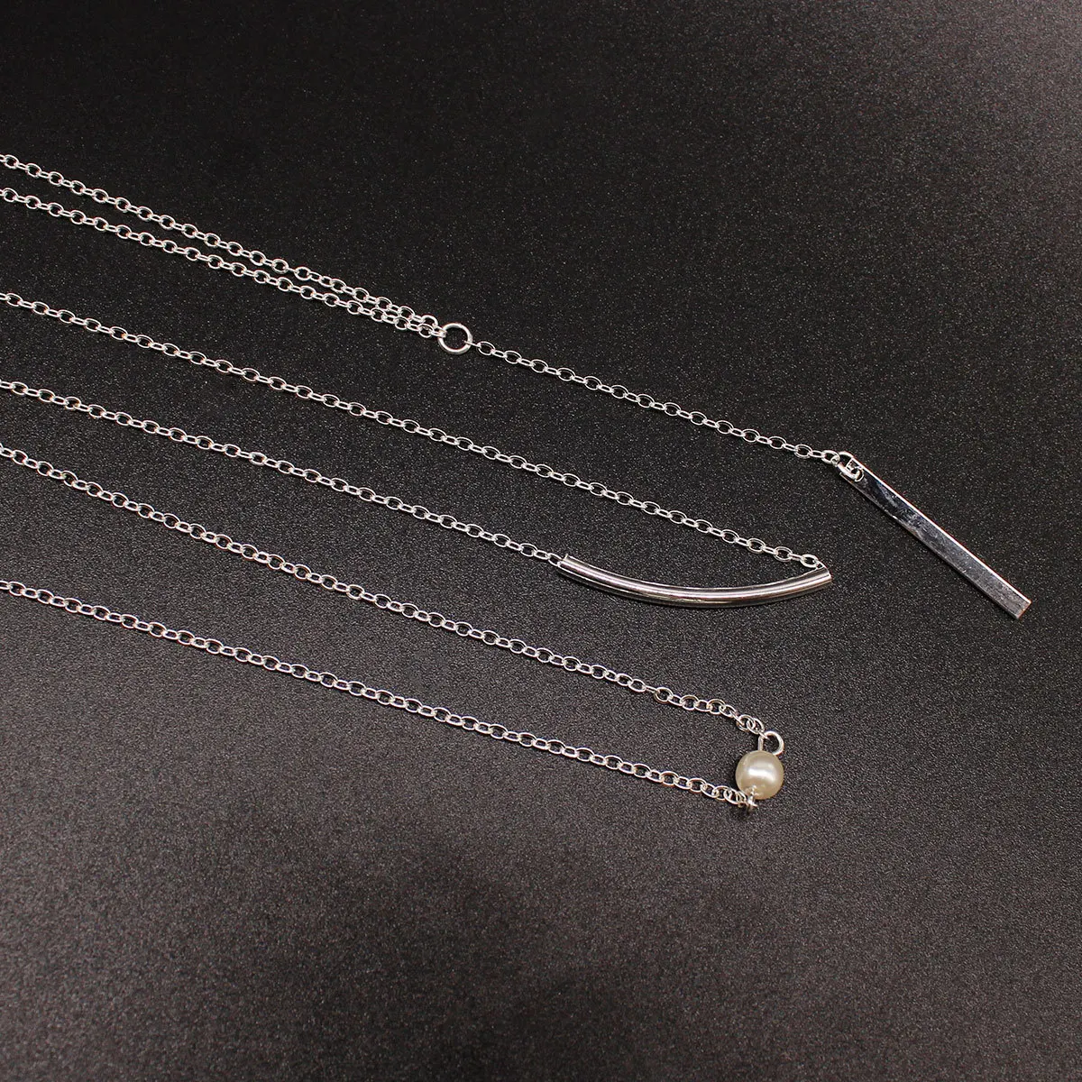 Простая Длинная цепочка жемчужное ожерелье простое металлическое многослойное