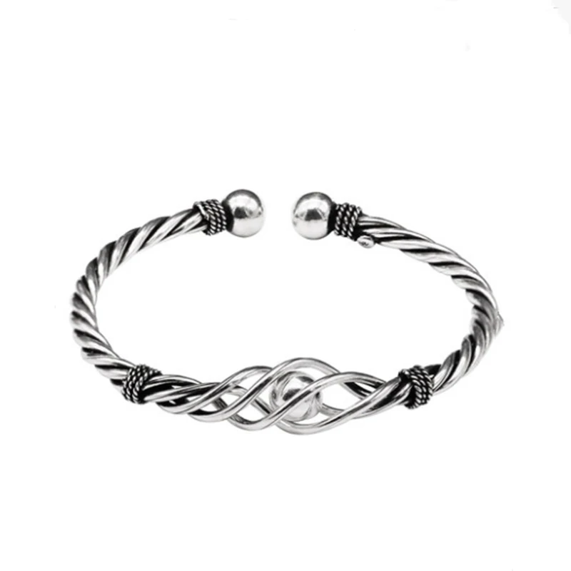 Женский винтажный браслет из серебра 100% пробы с плетением витой веревки|bracelet