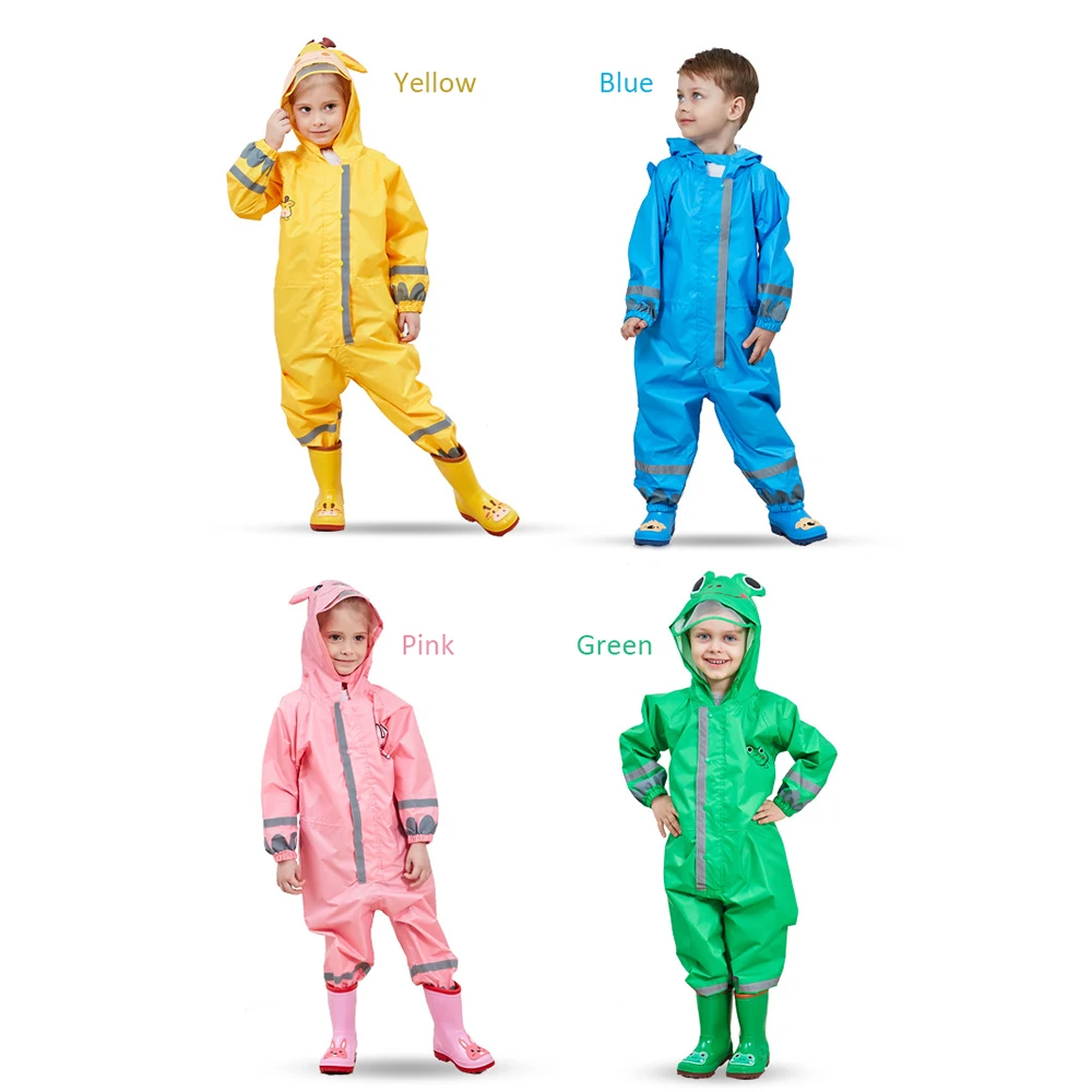 

Hooded Kids Raincoat High Visibility Reflective Rainsuit Rainwear Breathable Raincoat For Children 0.9-1.35M Boy Girl Students