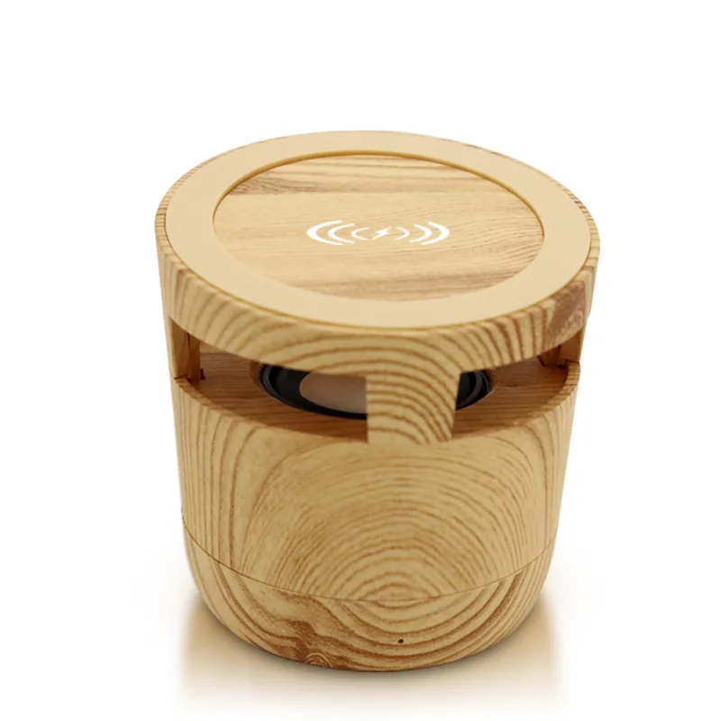 

Bluetooth speaker mini retro wood grain subwoofer 2021 new wireless charging alarm clock Bluetooth audio