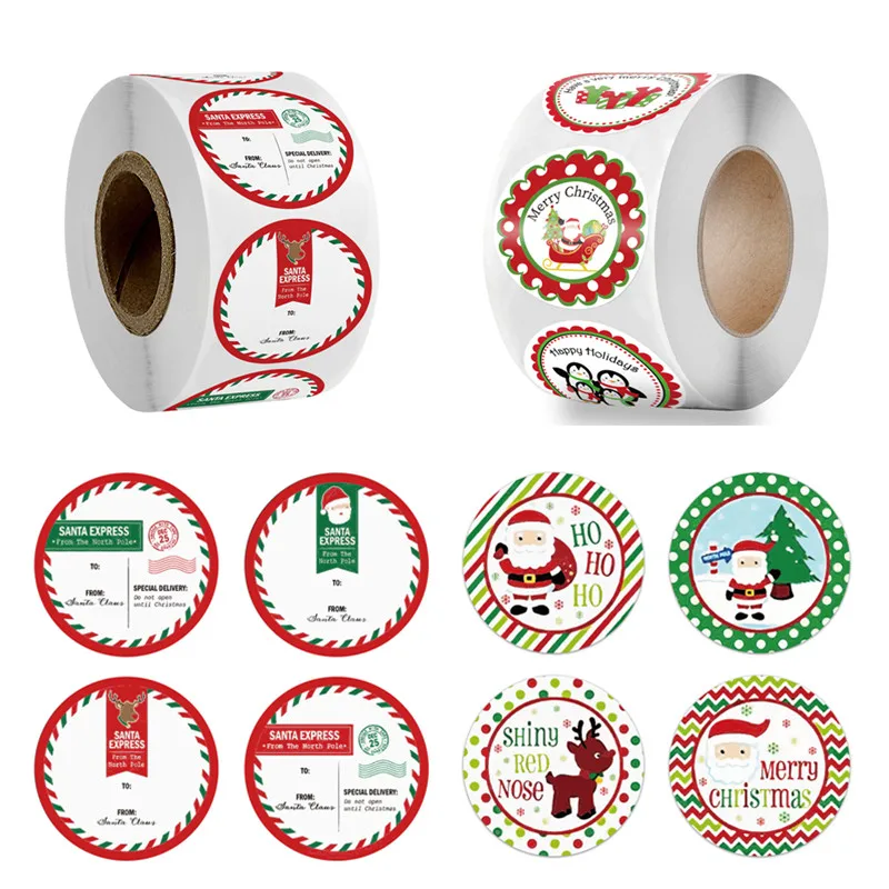 

500pcs New Year Christmas Stickers Gift Sealing Card Party Package Round Santa Label Sealing Decor Party Supplies for Reward Kid