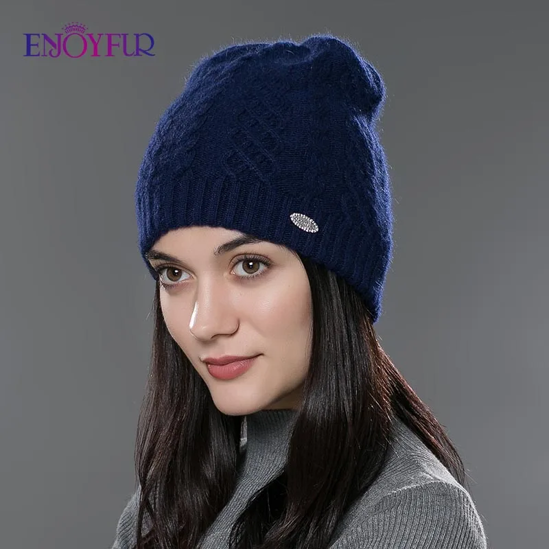 ENJOYFUR женские шапки осень/зима эластичная трикотажная шерсть хлопок Gorro однотонные разноцветные шапочки шапка высокого класса милые повседневные Шапки