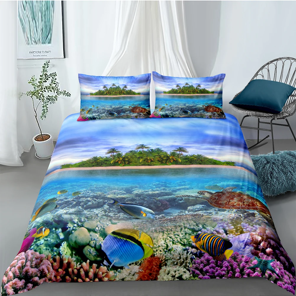 

Beach Bedding Set King Size Lifelike 3D Sea Turtle Duvet Cover Blue Sky Queen Twin Full Single Double Unique Design Bed Set