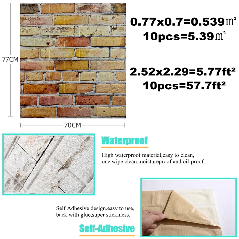 77x70cm 3d foam self adhesive waterproof wall stickers wallpaper for kitchen tv backdrop decor bedroom home diy decoration free global shipping