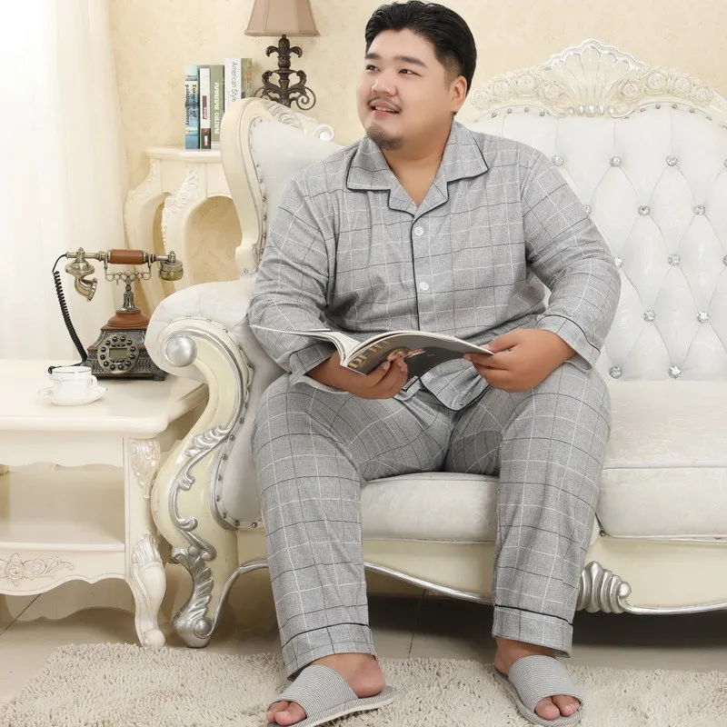 Plus Size 3xl-5xl Mens Pajama Sets Spring Autumn Male Sleepwear 2PCS Suits Long Sleeve  Plaid Man Clothes H92