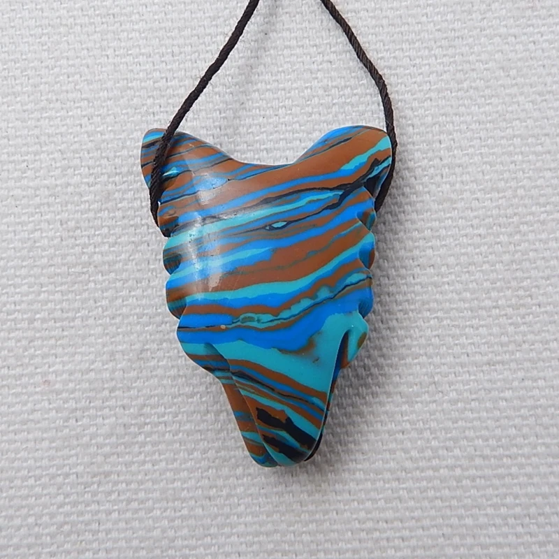 Sale 1Pcs Rainbow Jasper Handcarved Wolf Head Side Drilled Necklace Pendant 34x25x11mm 8.2g