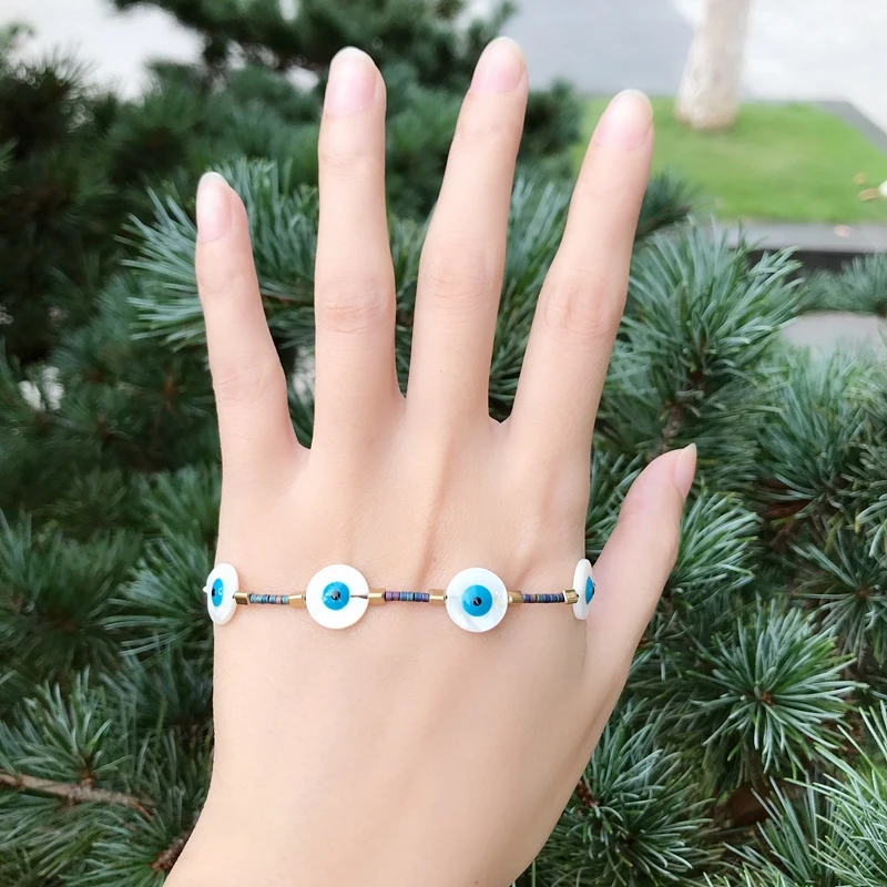 Индейка браслет evil Eye женский Бохо голубой глаз окрашенные Pursera романтическое стекло кристалл ювелирные изделия натуральный камень MIYUKI бусины браслет