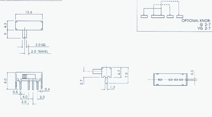 

1000Pcs SK13D07 TOGGLE switch 4PIN 1P3T Handle high 4MM PITCH 2.0MM Right Angle slide Switches