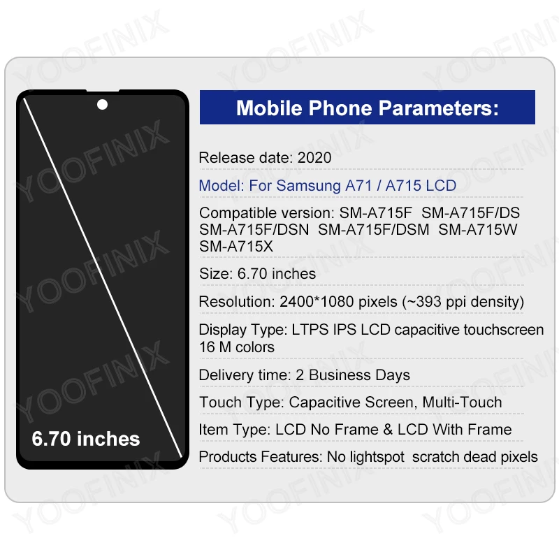 Pantalla t&aacute;ctil Original de 6,7 pulgadas para Samsung Galaxy A71, piezas de repuesto de digitalizador para SM-A715F/DS, A715F, A715-1