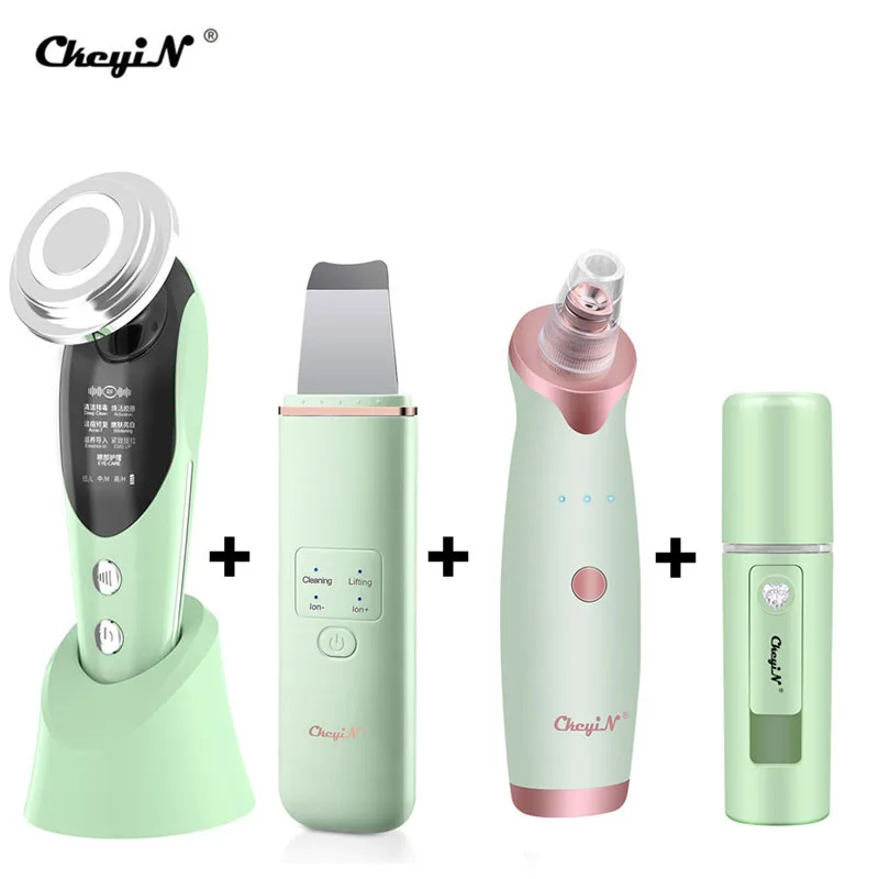 

CkeyiN EMS Facial Massager LED Light Therapy Skin Care ultrasonic cleaner Blackhead Remover Nano Spray Face Steamer Beauty Tools