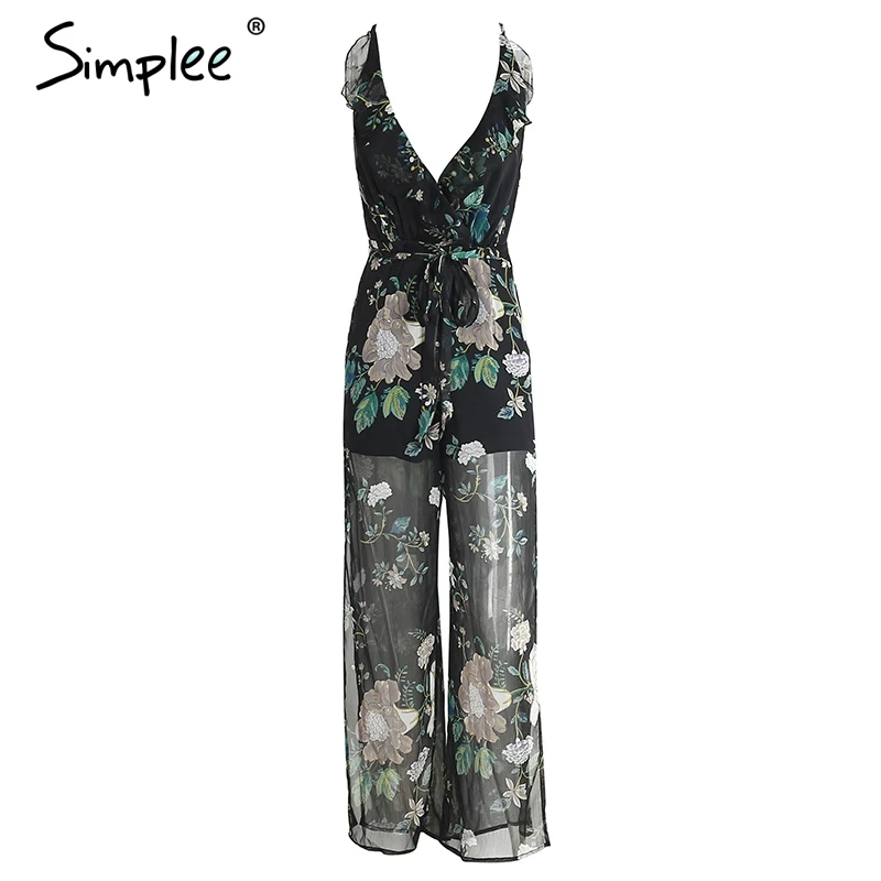 Женский комбинезон Simplee с V образным вырезом 2019 ромпер цветочным принтом летние