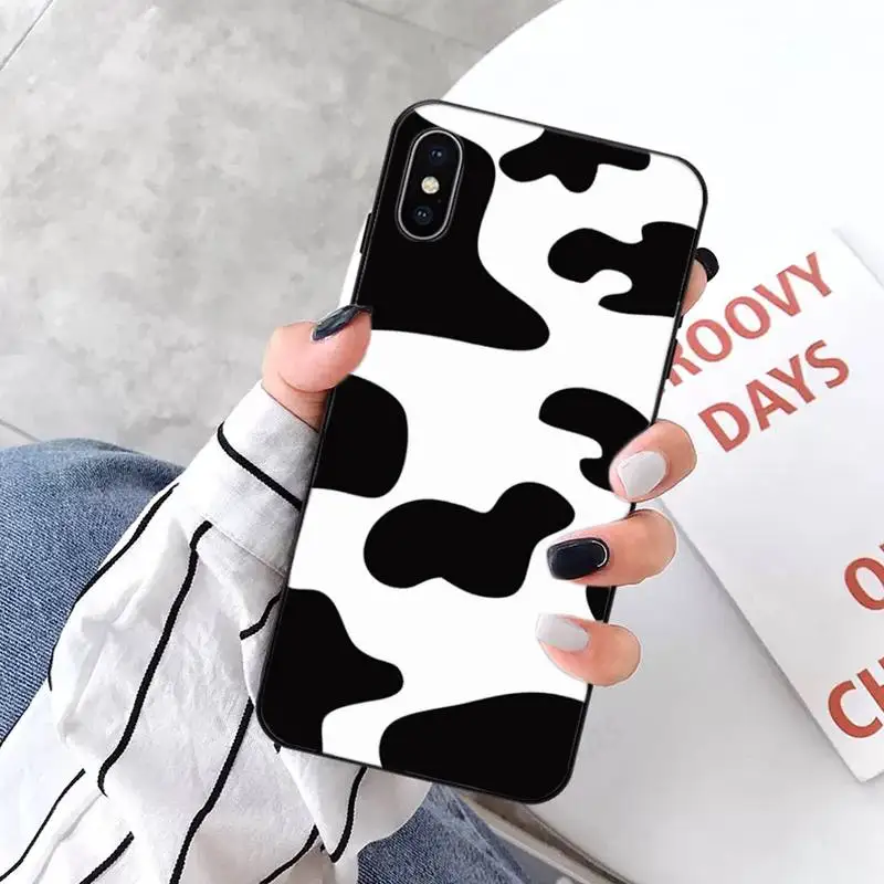 

White Black Cow Symbol Pattern Print Phone Case for iPhone 11 12 pro XS MAX 8 7 6 6S Plus X 5S SE 2020 XR mini