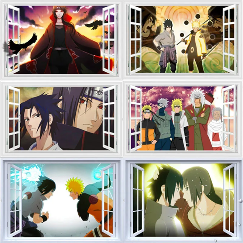 Аниме наклейка 90*60 см 3D обои с визуальным эффектом удзумаки итач Hatake Kakashi Obito Sasuke