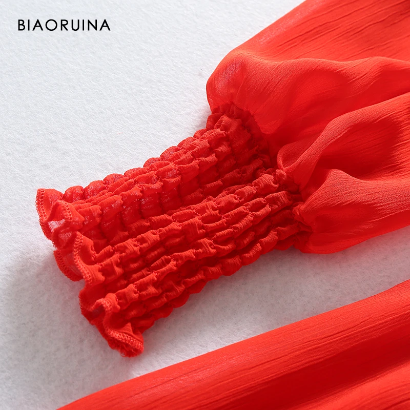 BIAORUINA женское красное сексуальное шифоновое длинное платье трапециевидной формы