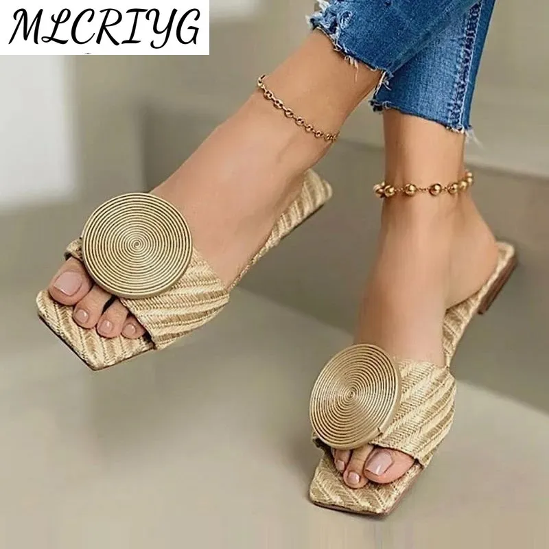 

2021 Summer Fashion Comfortable Open Toe Women's Slippers Round Head Women's Sandals Set Foot Women's Casual Low Heel Slippers
