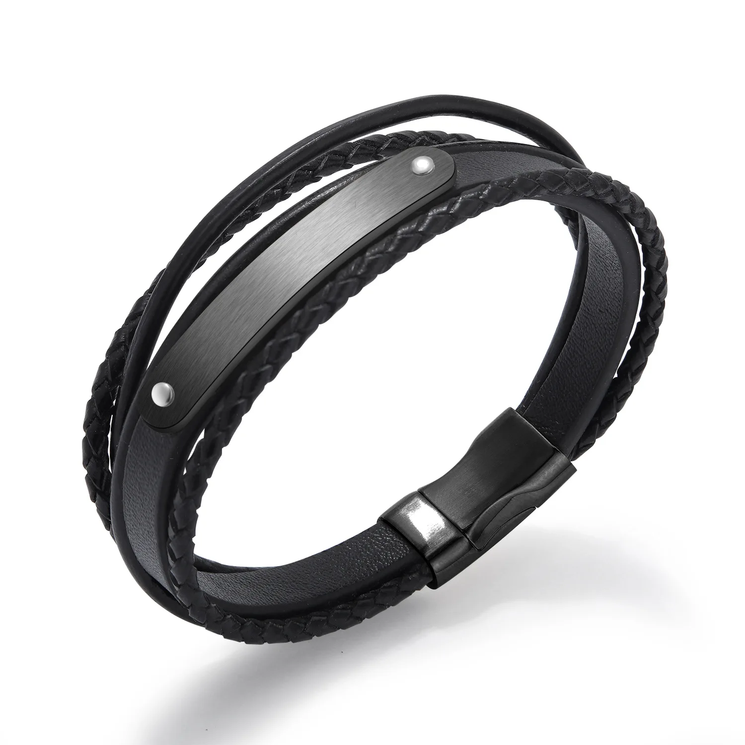Модный мужской браслет многослойный Плетеный Кожаный Браслет на магните для