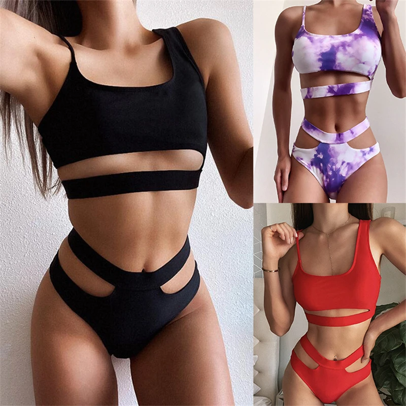 

Pure Color Sexy Bikini Swimsuit Female Patchwork Swimwear For Women Bathing Suit High Waist Bikini Set Sport Wear Swimming Suit