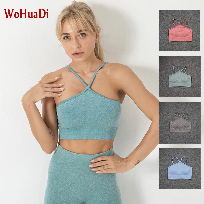 

WOHUADI 2021Seamless Sports Bra Women Fitness Sportswear Push Up Gym Running Underwear Cross Strap Sling Yoga Workout Clothes