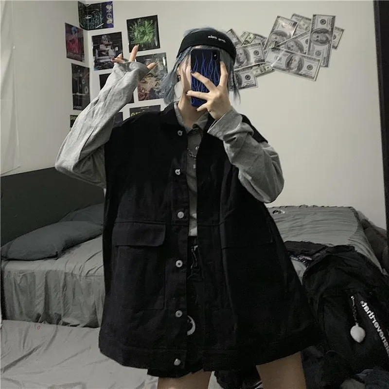 

Vests Women Hip Hop Couples Chic BF Style Leisure Harajuku Teens Streetwear Cargo All-match Basic Spring Fashion Ladies Outwear