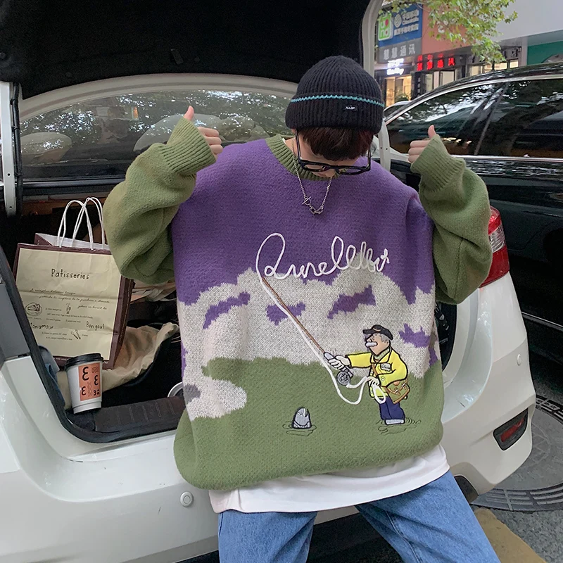 

Дизайн sense ~ абстрактный жаккардовый свитер парный Свободный вязаный свитер с круглым вырезом для мужчин и женщин