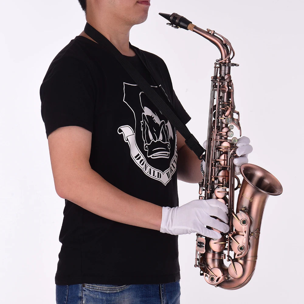 

Muslady High Grade Red Bronze Bent Eb Alto Saxophone E-flat Sax Carved Pattern Woodwind Instrument with Carry Case Gloves