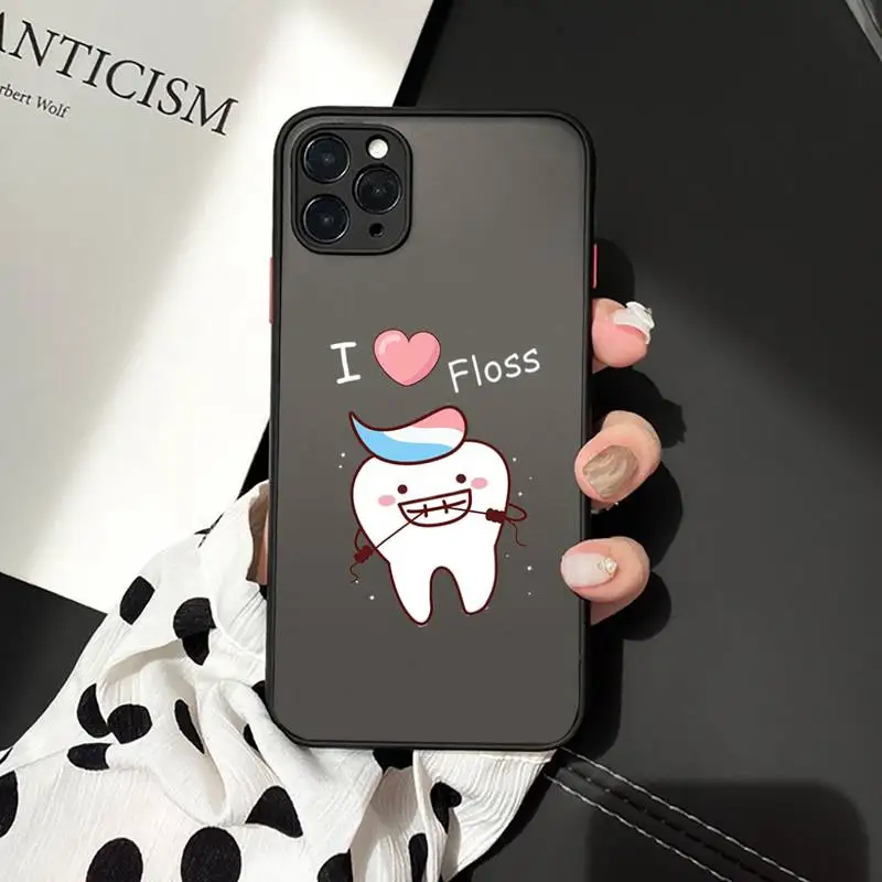 

Teeth cartoon Dental health Phone Case matte transparent For iphone 7 8 11 12 plus mini x xs xr pro max cover