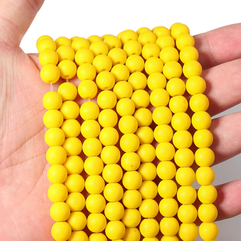 

8mm diameter 1mm Hole Glass Frosted beads Spacer Round Golden yellow Loose Beads For Jewelry Making Necklace Bracelets DIY