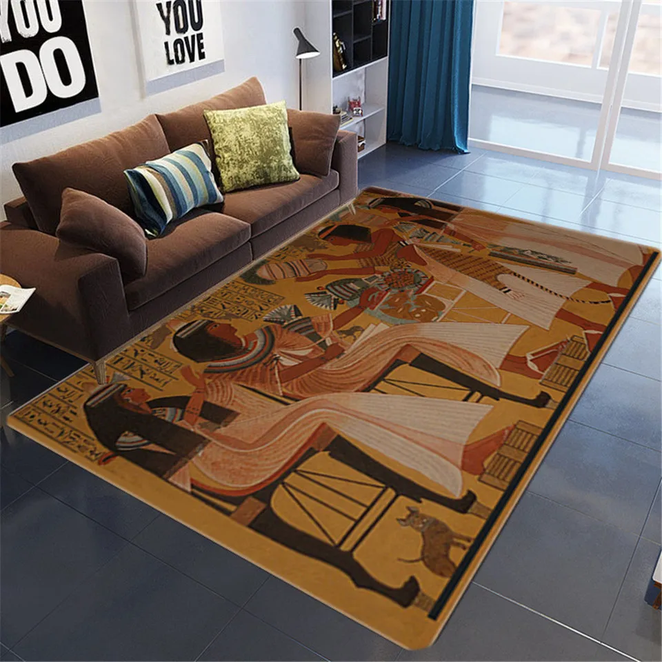 

New Egyptian Culture Big Carpets For Living Room Vintage Nordic Ethnic Style Floor Mat Non-slip Mat Washable Bedroom Rugs Beside