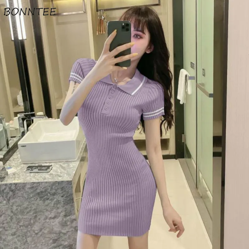 

Платье женское трикотажное эластичное с лацканами, облегающее элегантное модное пикантное мини-платье для отдыха в Корейском стиле, на лет...