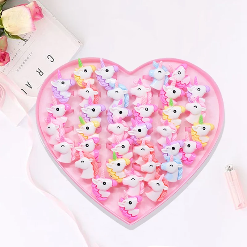 

20pcs/Lot Lovely Animal Unicorn Horse Open Kids Rings For Children Girls Adjustable Acrylic Jewelry Birthday Gift