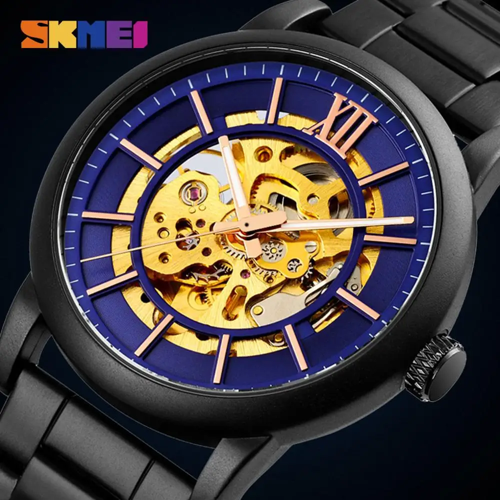 

SKMEI Relogio Masculino Charm Automatic Men Watch Hollow Dial Stainless Steel Strap Mechanical Mens Wristwatches Waterproof Hour
