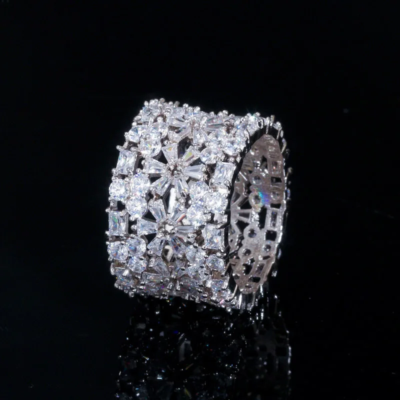 Silver CWWZircons Роскошные 585 розовое золото полный кубический цирконий CZ цветок большие свадебные кольца для женщин обручальные свадебные ювелирные изделия для выпускного вечера R150 - Цвет основного камня: Silver
