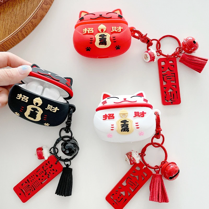 3D милый мультяшный чехол Lucky Cat Earpods для Huawei Freebuds 4i китайский новый год Kitty брелок
