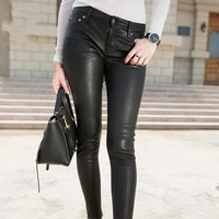 high street luxury women 100 real sheepskin skinny pencil pants long trousers female office lady stretchy genuine leather pants