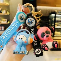 creative rock music elephant keychain cartoon classic music panda animal key chian holder for women bag pendant gift car keyring