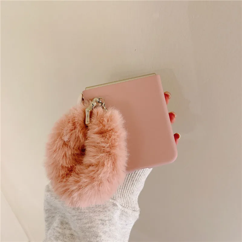 Phone Cases For Samsung Galaxy Z Flip 3 Case Cute Furry Fur Rabbit Ears Matte Cover Case For Samsung Galaxy Z Flip3 ZFlip3 5G