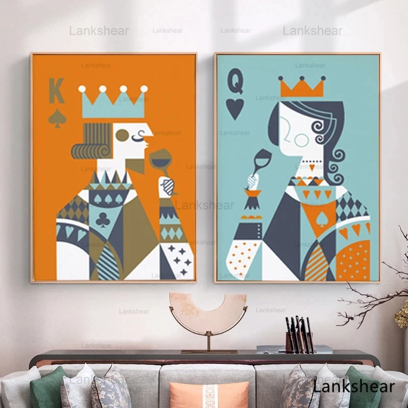 Скандинавский абстрактный покер питьевой король и королева картины на холсте