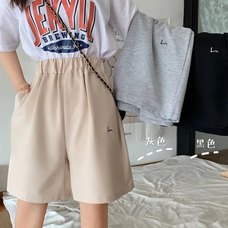 

Summer Letter embroidery vintage track shorts women loose high waist punk size jogger clothes Casual Loose Solid color jogger