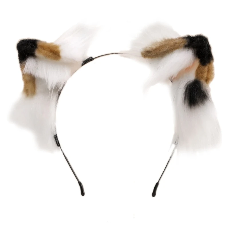 

2Pcs Triple Color Plush Faux Fur Kitten Ears Headband Tail Set Christmas Halloween Party Anime Cosplay Accessories