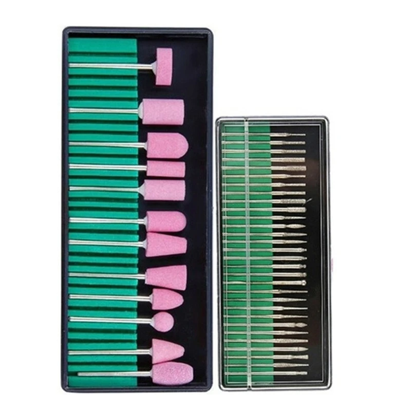 

SHGO HOT-2 Boxes Diamond Grinding Head Set Carving Burr Rotary Bit for Dremel Shank 1/8Inch for Nail Art Polishing Buff