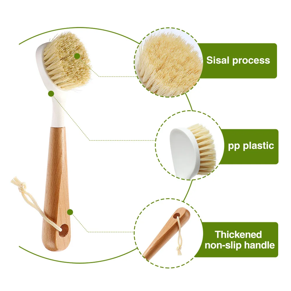 

Kitchen Wooden Long Handle Cleaning Brush Washing Cleaning Brush for Kitchenware and Household Cleaning