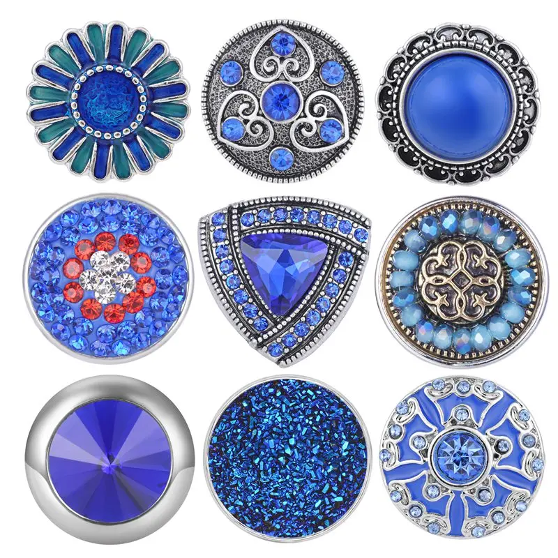 

Blue color design Snap button 18mm Snap Charms fit Ginger Snaps jewelry Vn-1986