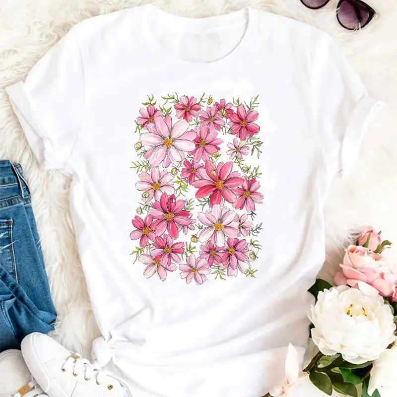 

Women Summer Flower Aesthetic Cute 2021 Clothing Cartoon Female Tshirts Fashion Clothes Graphic T Top Lady Print Tee T-Shirt