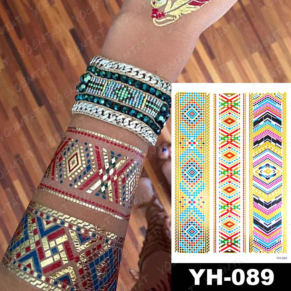 

3pcs/batch Golden Color Line Henna Wrist Tatto Waterproof Temporary Tattoo Sticker Flash Fake Tatoo Female