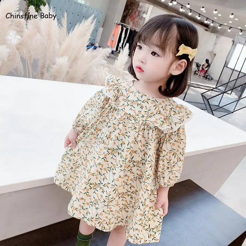 

Girl's Flying Sleeve Floral Dress Fall 2020 New Style Children's Foreign Style Skirt