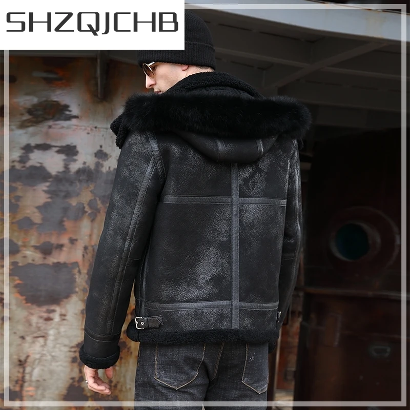

JCHB 2021 Coat Real Men Fur Natural Sheep Shearing Winter Coat Men Hooded Plus Size Jackets for Mens Clothing Veste Homme SWY173