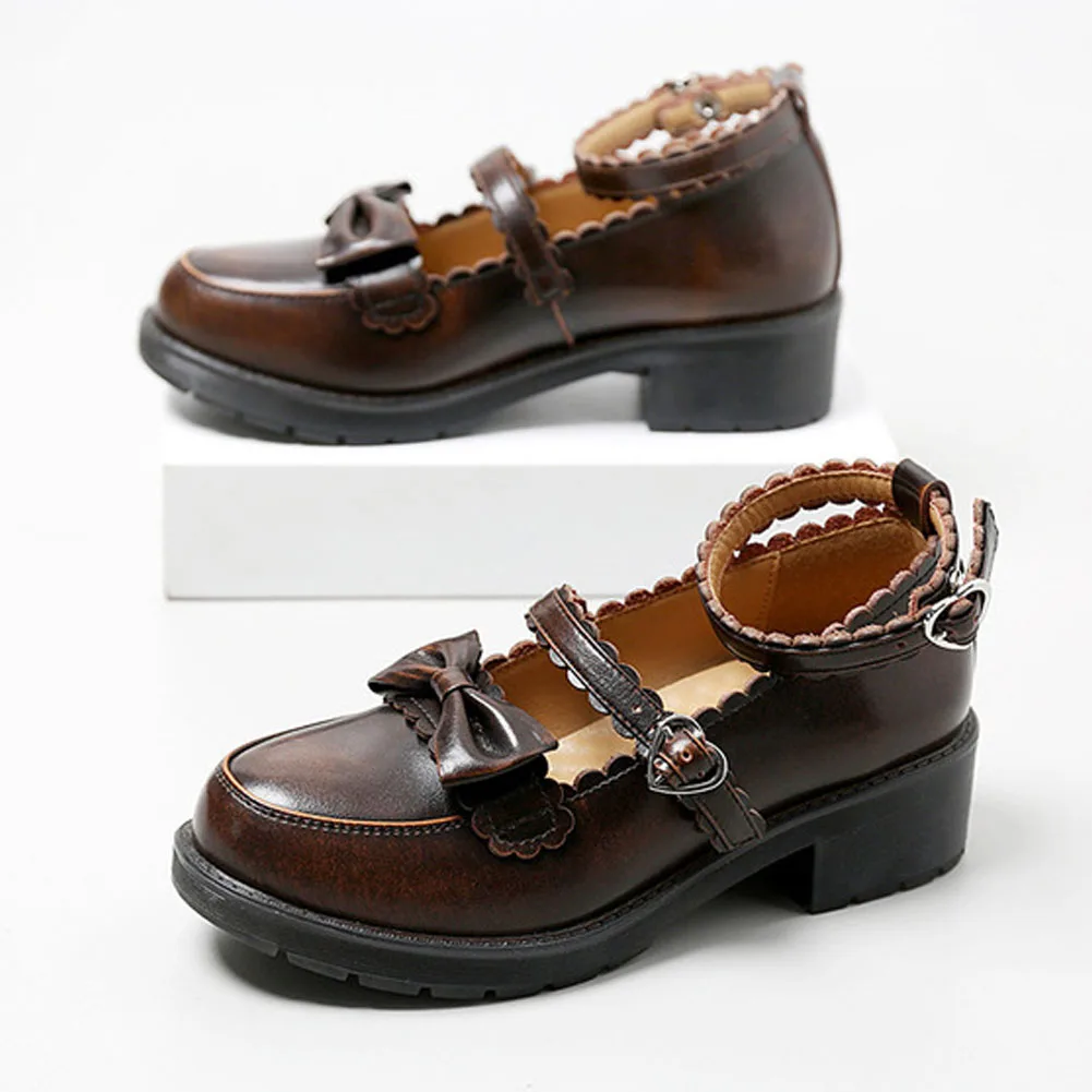 

Gothic Style Mary Janes Pumps Split Leather Rubber Sole Square Heel Butterfly-knot Sweet Casual 2021 Sale Woman Shoes