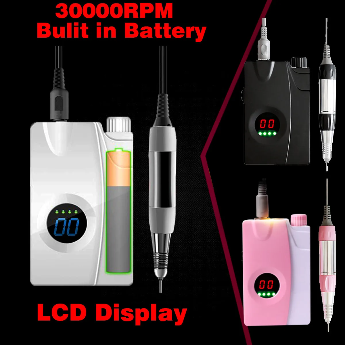 

30000RPM Portable Electric Nail Drill Manicure Machine 100V~240V Rechargeable Cordless Manicure Pedicure Set For Nail Equipment