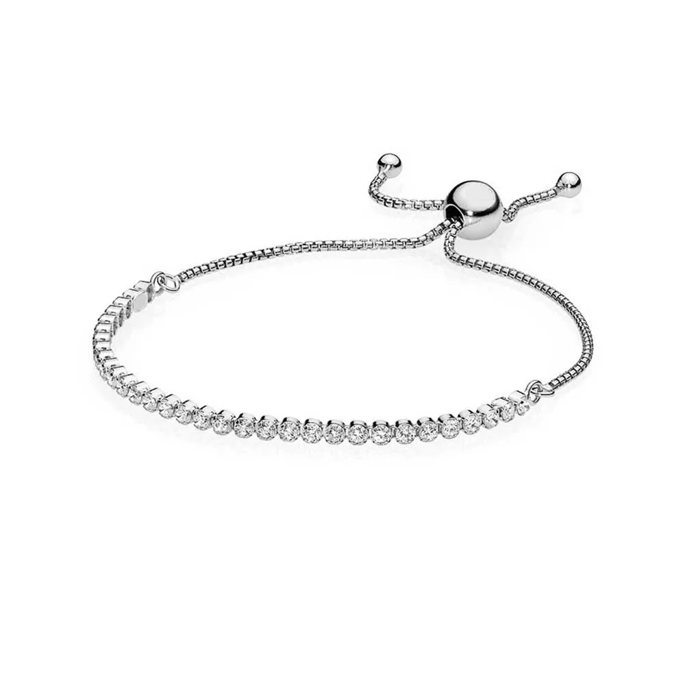 

100% 925 Sterling Silver White Sparkling Strand Bracelet Fit European Charms Diy Jewelry